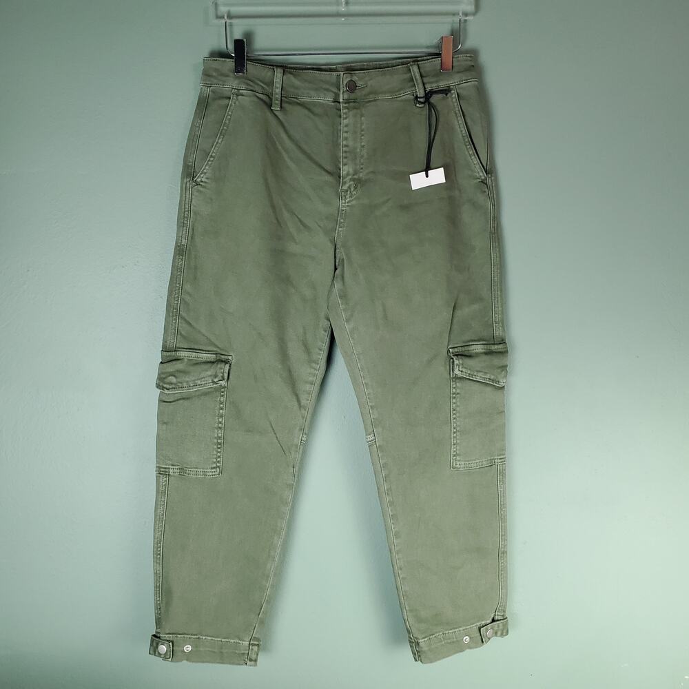 Mica Womens Green Cargo Style High Rise Tapered Crop Straight Leg Pants Size 30